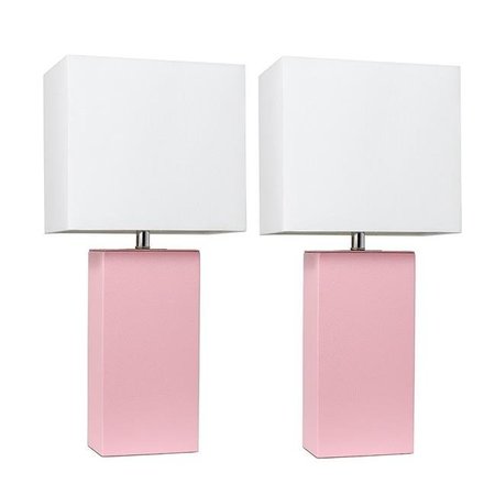 ELEGANT GARDEN DESIGN Elegant Designs LC2000-PNK-2PK Modern Leather Table Lamps; Pink with White Fabric Shades - Pack of 2 LC2000-PNK-2PK
